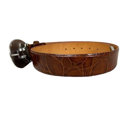 Zele Western Belt  Women's M  Brown Croc Embossed Leather w Decorative Buckle - Picture 3 of 9